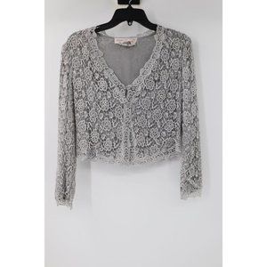 Giorgio Santangelo‎ blouse women's 10 floral lace crop cardigan snap button top